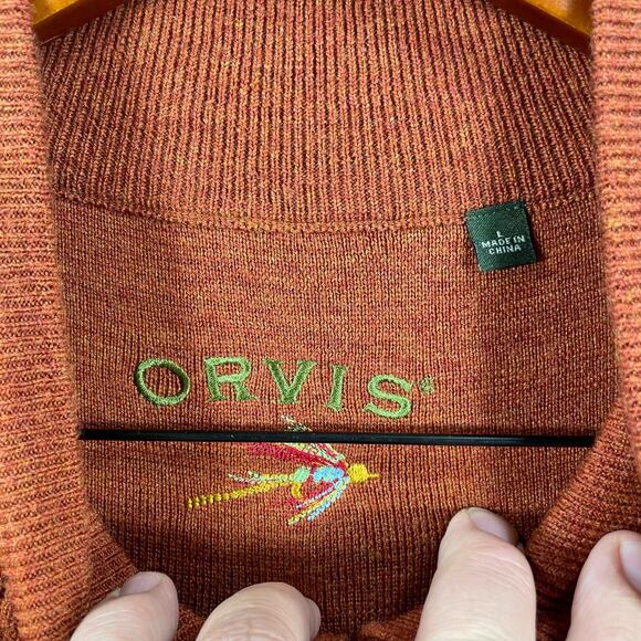 Orvis Wool Sweater Men's Large Brown Waffle Knit Henley Outdoor Warm - Picture 5 of 12